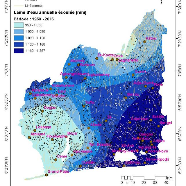 Lame d'eau annuelle écoulée au Bénin.